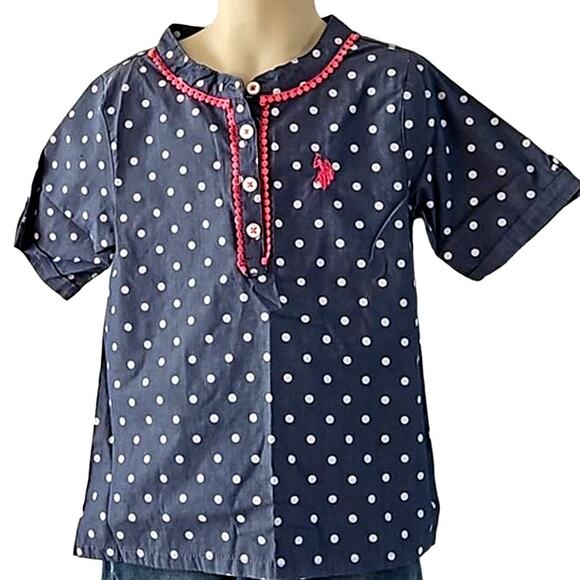 U.S. Polo Assn. Girls Polka Dot Short Sleeve Shirt - Size 6X - Picture 5 of 5